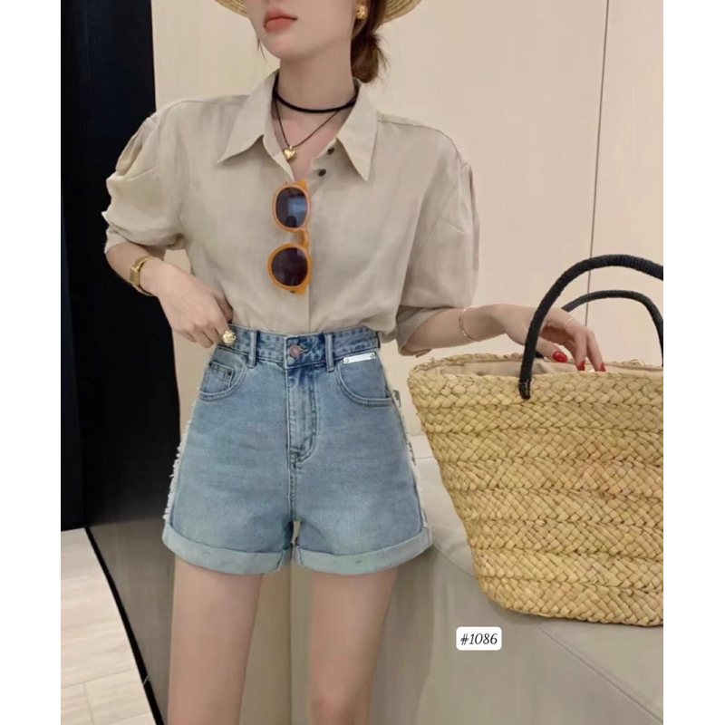 Quần Short Jean Nữ Bigsize Lưng Cao Phối Kiểu Viền Tua 2 Bên Ms1086