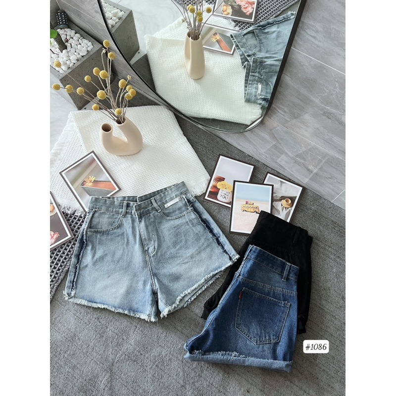 Quần Short Jean Nữ Bigsize Lưng Cao Phối Kiểu Viền Tua 2 Bên Ms1086
