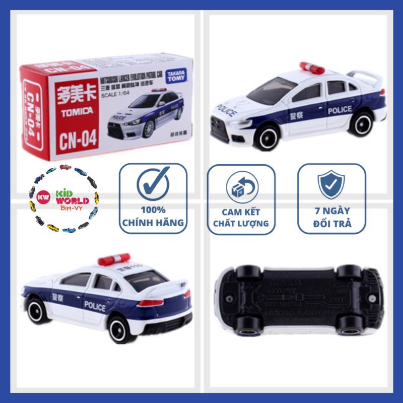 Xe mô hình Tomica Box Cảnh sát Police Mitsubishi Lancer Evolution Patrol Car CN-04. MS: 928. Tỷ lệ 1:64.