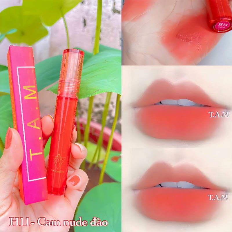 Son môi kem lì màu nude Cam đào H11 Tam comestic siêu lì, mềm mịn, lâu trôi tone cam siêu đẹp