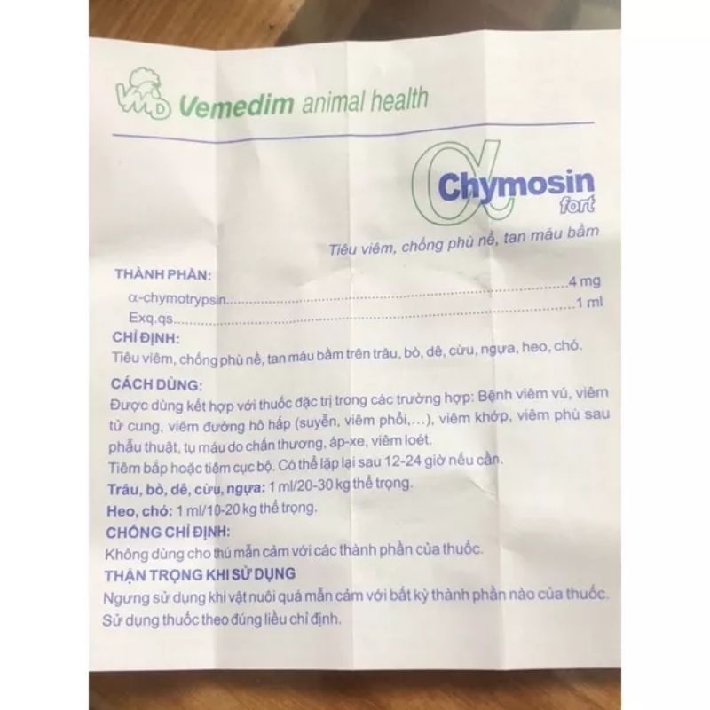 Chymosin fort 100ml tiêu viêm, giảm sưng, tan máu bầm, chống phù nề, phục hồi chấn thương vật nuôi, sau đá gà chọi