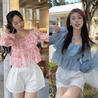 Set áo croptop bèo tầng cổ u kèm short