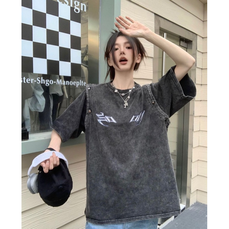 Áo thun form rộng ngắn tay Unisex - tay áo cúc bấm có thể tháo rời style Ulzzang cực chất