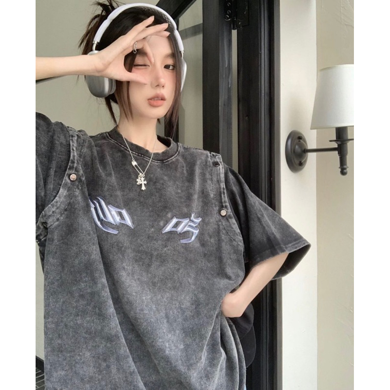 Áo thun form rộng ngắn tay Unisex - tay áo cúc bấm có thể tháo rời style Ulzzang cực chất