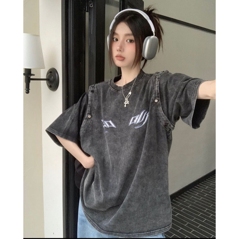 Áo thun form rộng ngắn tay Unisex - tay áo cúc bấm có thể tháo rời style Ulzzang cực chất