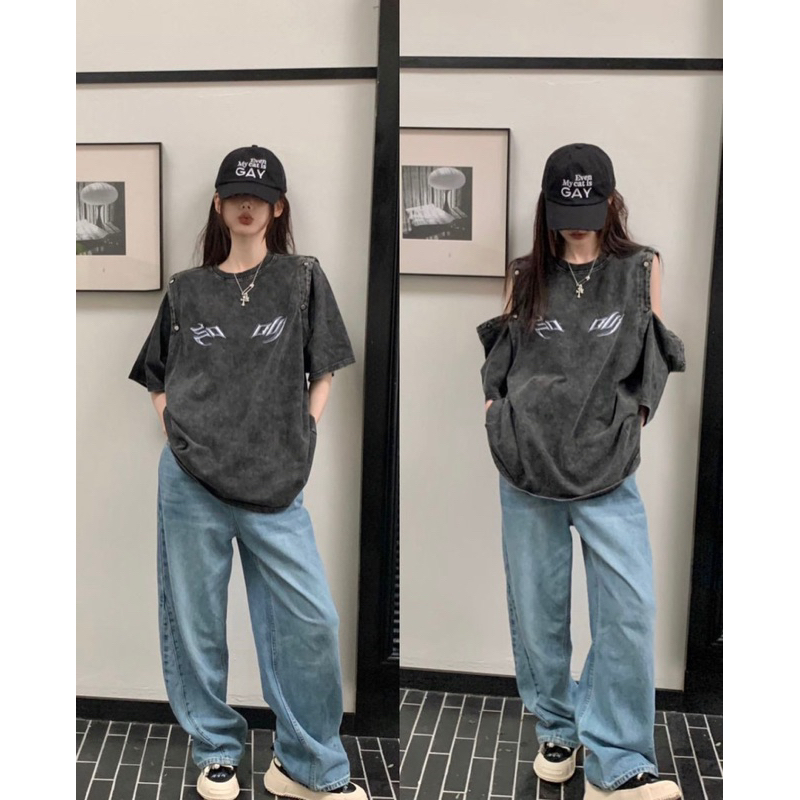 Áo thun form rộng ngắn tay Unisex - tay áo cúc bấm có thể tháo rời style Ulzzang cực chất