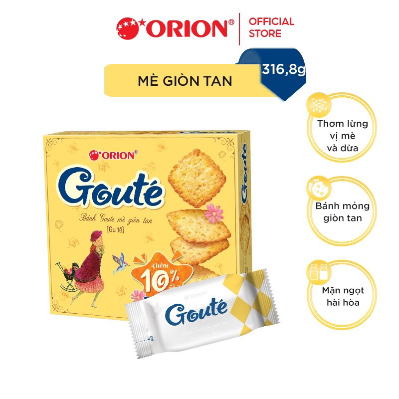 [THÊM 10% BÁNH] Bánh Goute Mè Orion Giòn Tan 316,8g (8 Gói/Hộp)