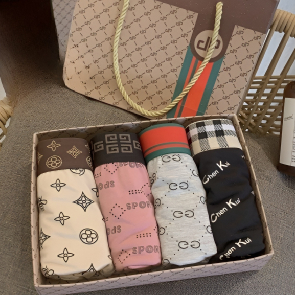 Quần sịp đùi nam cotton COMBO 4 Guc_ci quần lót nam đùi cao cấp FULL hộp đựng tặng quà bạn nam