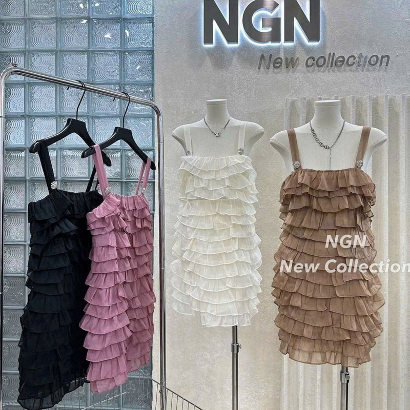 Váy Hai Dây Xếp Tầng Đính Đá Mã AS1230