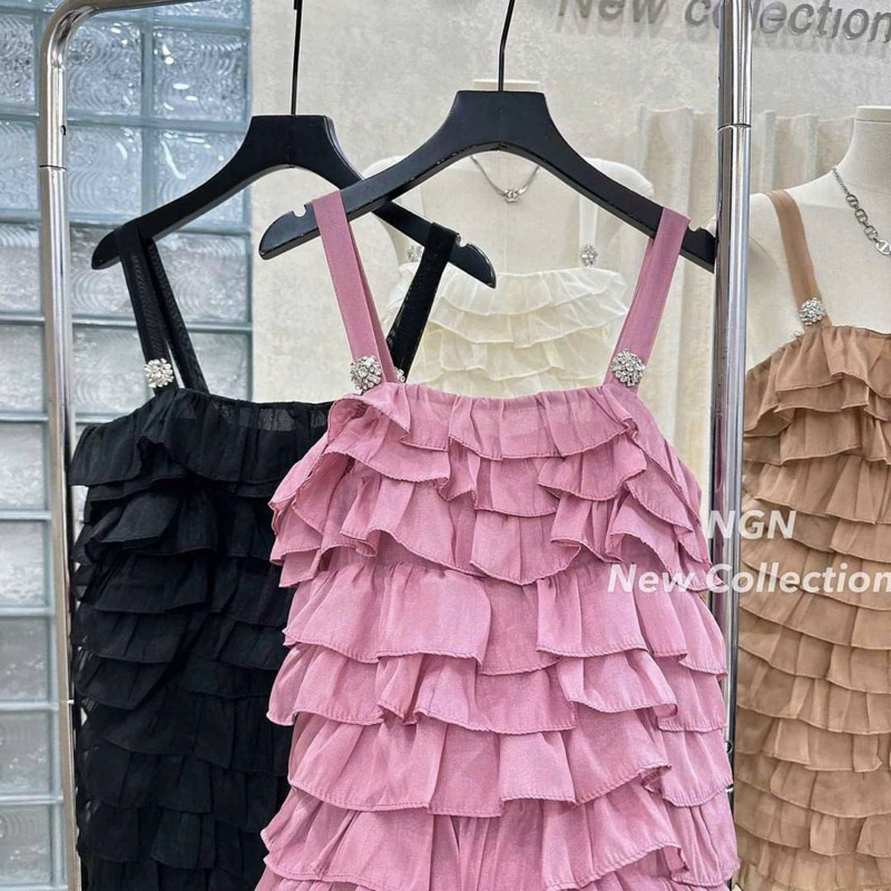 Váy Hai Dây Xếp Tầng Đính Đá Mã AS1230