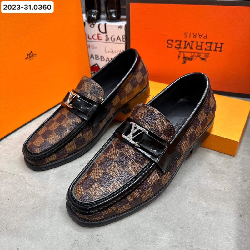 Giày Loafer LV Đế Phíp 2 màu đen nâu hoạ tiết caro mới 2023 fullbox