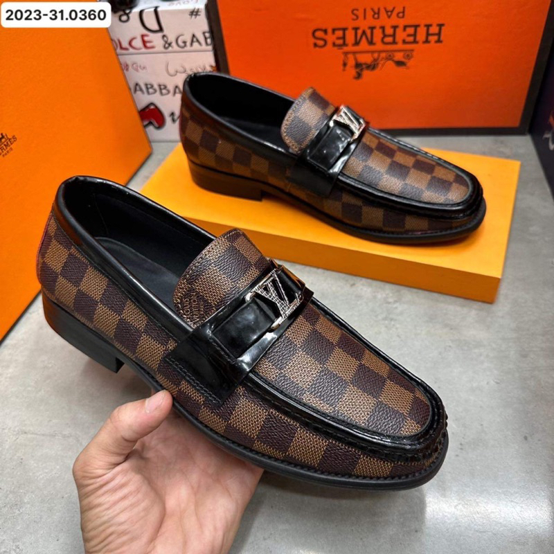 Giày Loafer LV Đế Phíp 2 màu đen nâu hoạ tiết caro mới 2023 fullbox