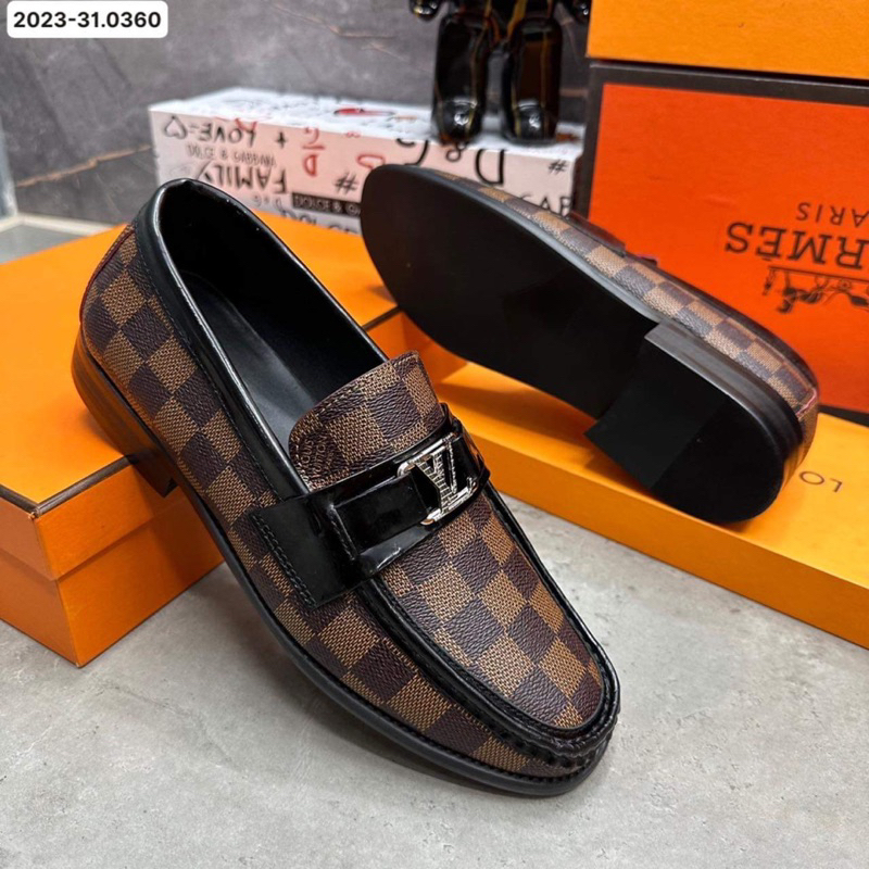 Giày Loafer LV Đế Phíp 2 màu đen nâu hoạ tiết caro mới 2023 fullbox
