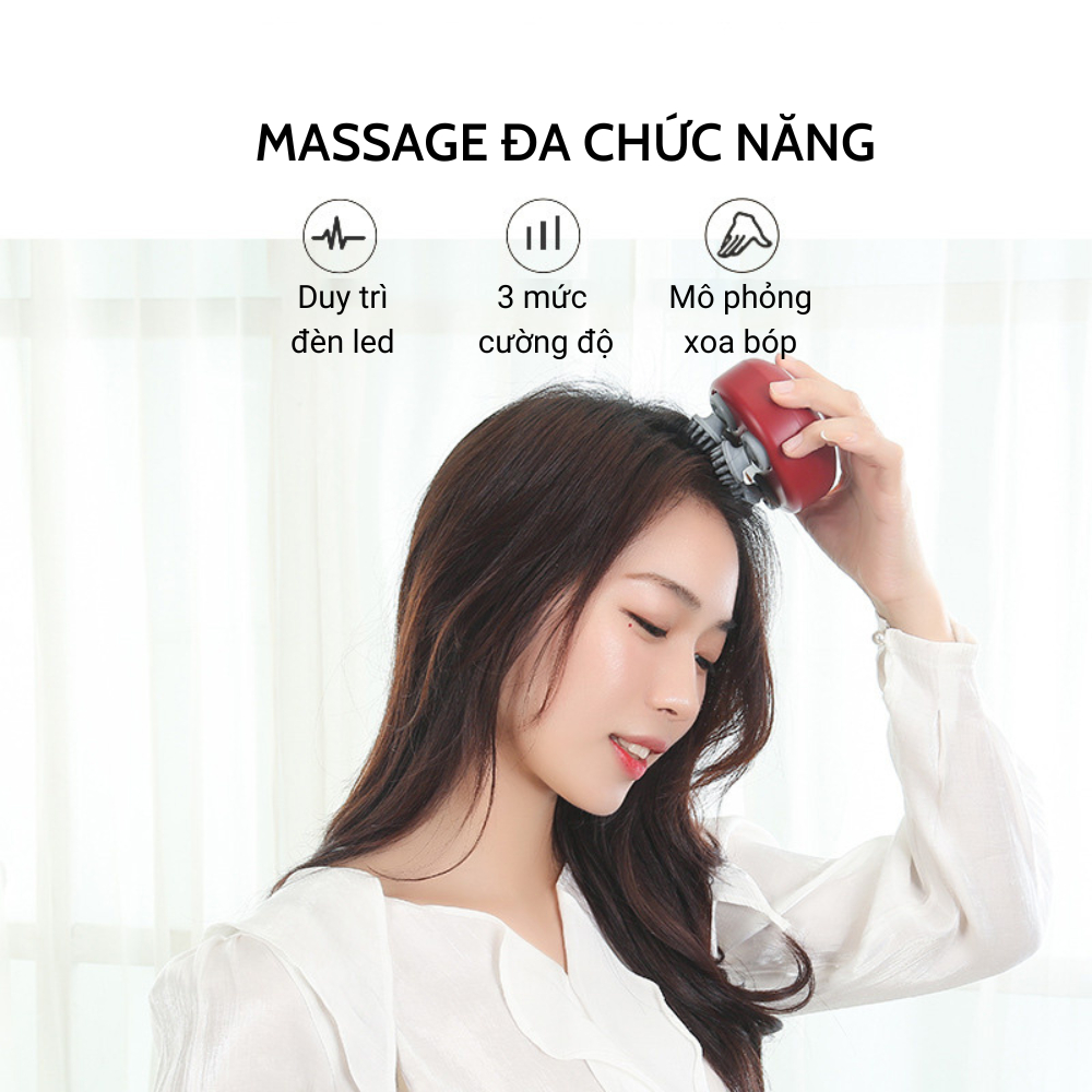 Máy massage đầu chạy điện không dây đa năng chống thấm nước giúp thư giãn đầu vai gáy