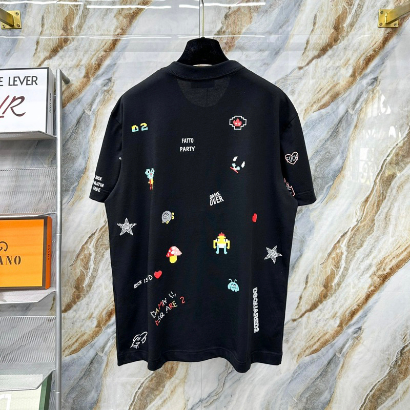 Áo phông nam nữ Premium Cotton Dsq2 in hình item sticker chó sao nấm chữ quanh áo cổ bo dày dặn AP254P