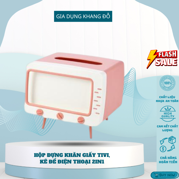Hộp đựng khăn giấy-Hộp giấy ăn để bàn mô hình tivi đa năng kiêm giá đỡ điện thoại 2in1