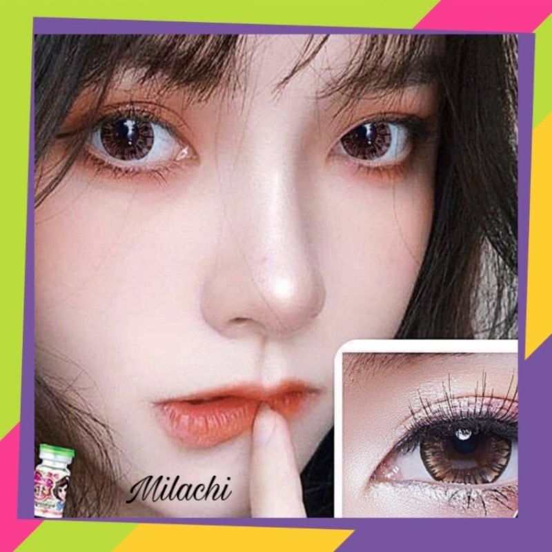 Lens nâu vân tia giãn tròng Pearly brown 0 độ cực xinh kèm khay đơn