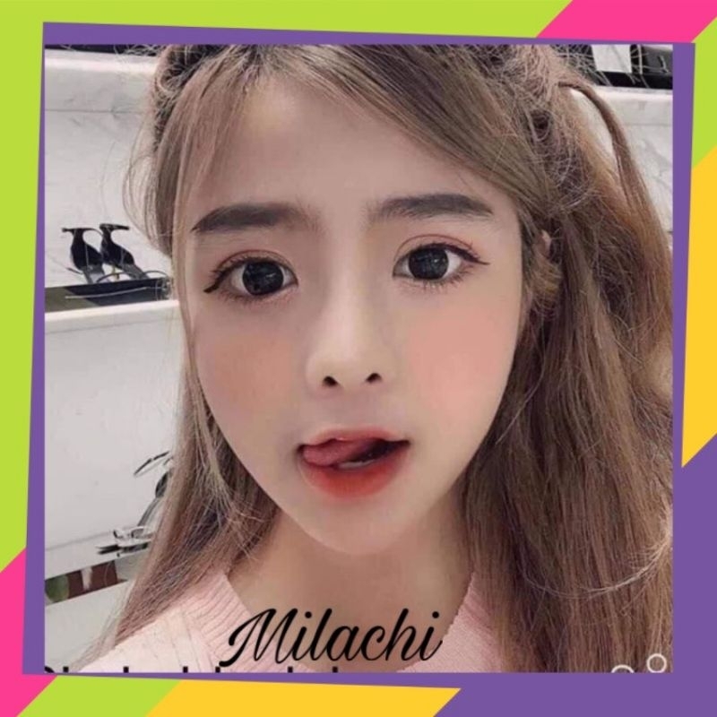 Kính áp tròng đen, lens đen giãn tròng Brownie to tròn tự nhiên kèm khay đơn