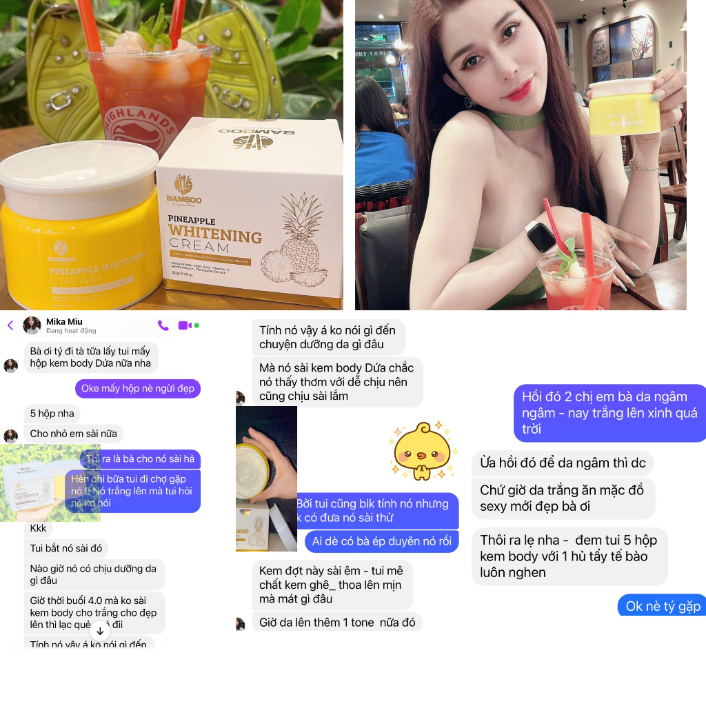 Kem Body Dứa BAMBOO Dưỡng Trắng, Thơm hương dứa