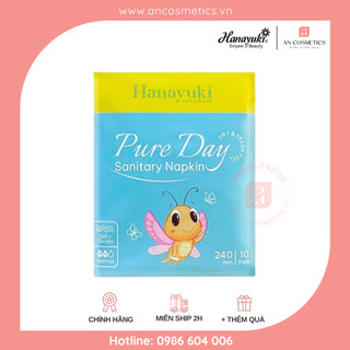 Băng vệ sinh ban ngày Hanayuki Pure Day Sanitary Napkin 10 miếng có cánh size M 24cm