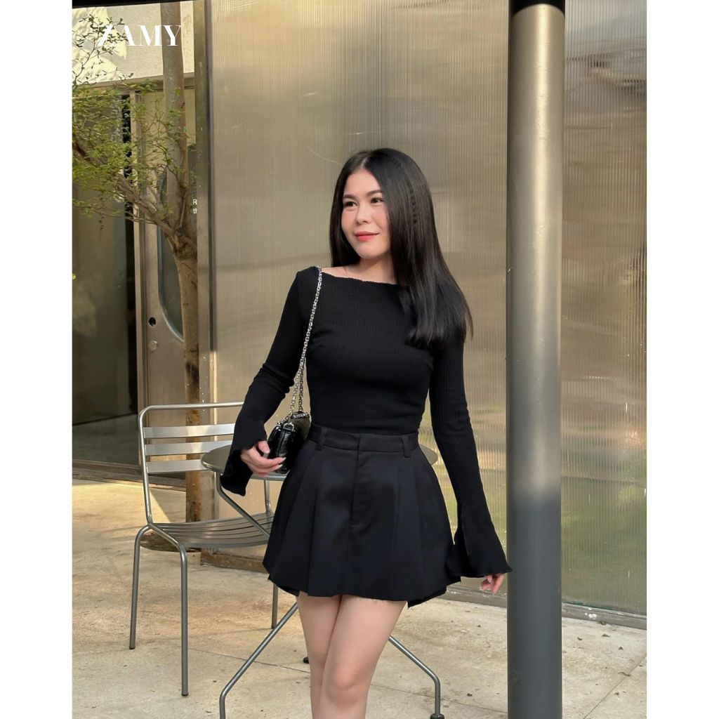 Áo thun nữ, áo thun tay dài chất thun gân tay loe 2 màu đen, trắng thời trang Zamy thiết kế đi chơi - 1907