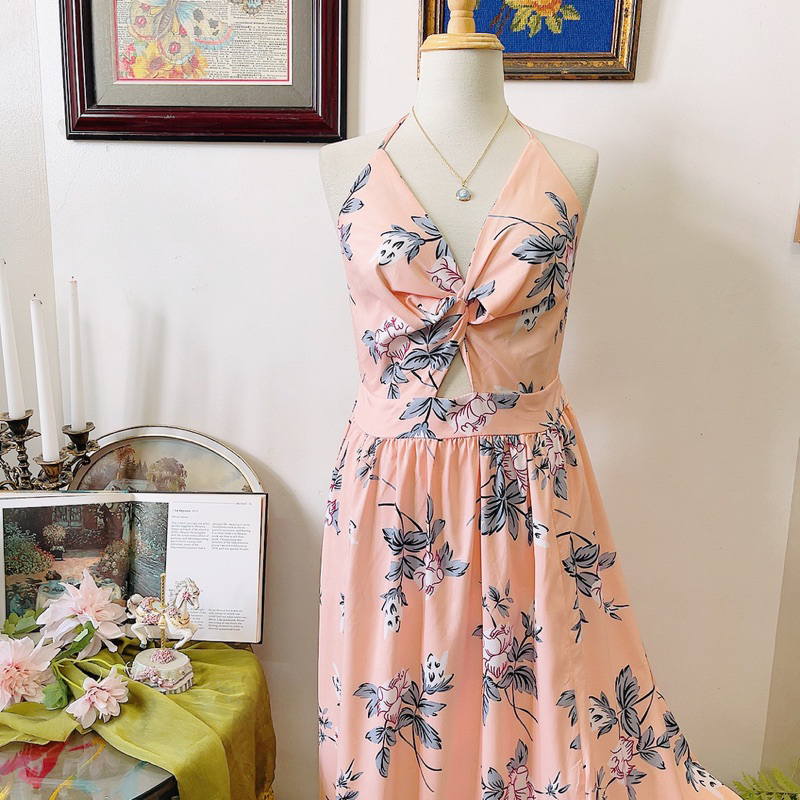 Đầm maxi hoa cột dây