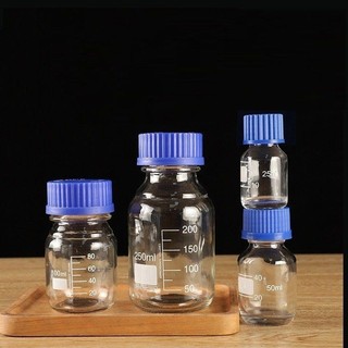 Chai thủy tinh trung tính nắp nhựa xanh 25ml 50ml 100ml 250ml 500ml 1000ml, thủy tinh trắng và nâu, nắp vặn gl32 gl45