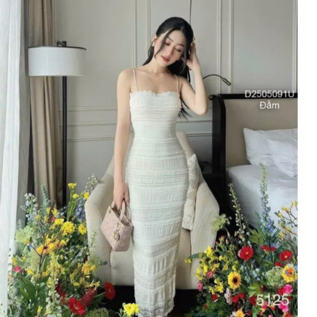 đầm hai dây body , váy 2 dây ren dáng dài dự tiệc cực sang chảnh lên form tôn dáng Đ811
