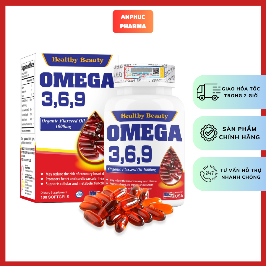 Viên uống OMEGA 3,6,9 Healthy Beauty , Tốt cho tim mạch bổ não - Giúp sáng mắt - Giảm cholesterol trong máu