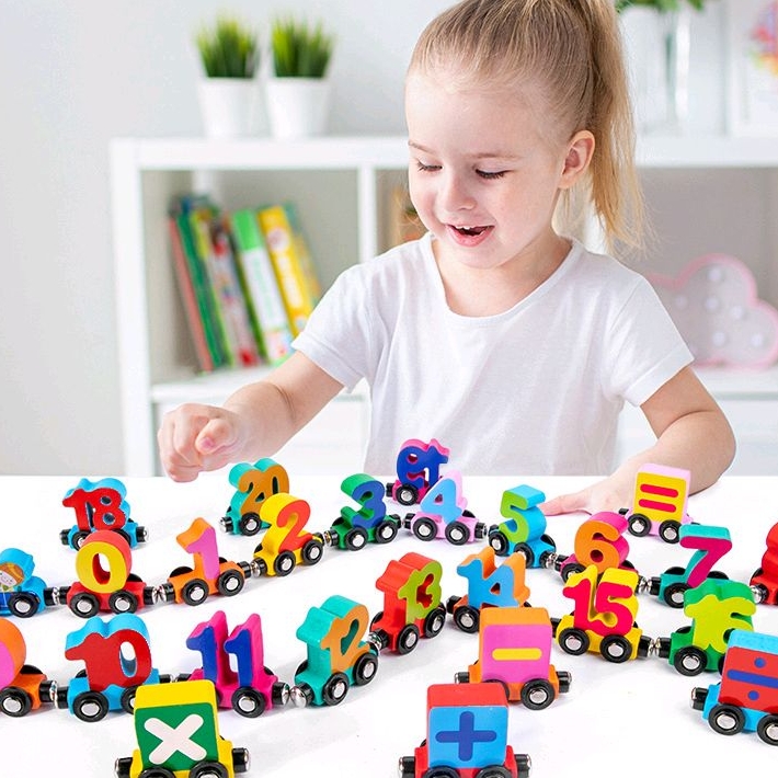 Đồ chơi gỗ Đoàn tàu nam châm chữ cái và số đếm giúp Bé Phát Triển Tư Duy và Kích Thích Sự Sáng Tạo