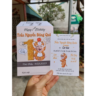 Set 10 THIỆP MỜI SINH NHẬT, thôi nôi, đầy tháng bé trai bé gái - Thiết kế ghép hình và in sẵn nội dung