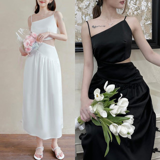 Đầm maxi hai dây lệch vai thiết kế hở eo
