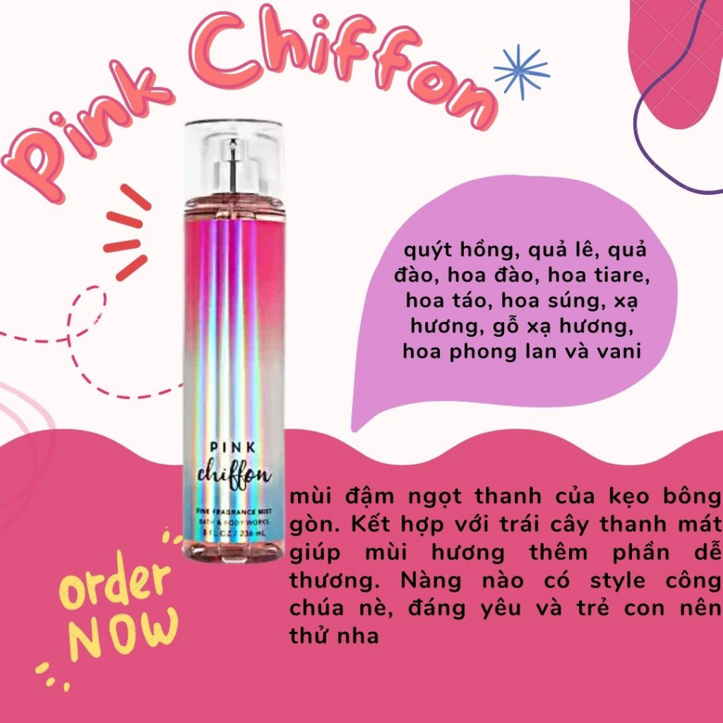 Xịt thơm Bodymist Pink Chiffon hương dễ thương.