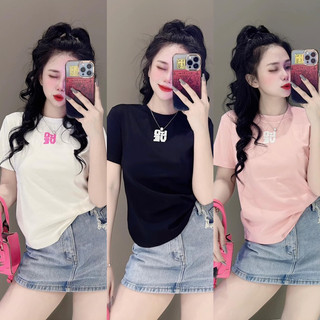 Áo thun nữ dáng ôm vừa phối chữ nổi phom dài