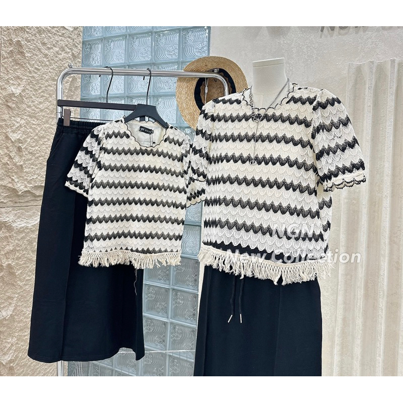 Sét áo ren sóng + chân váy xuông dài