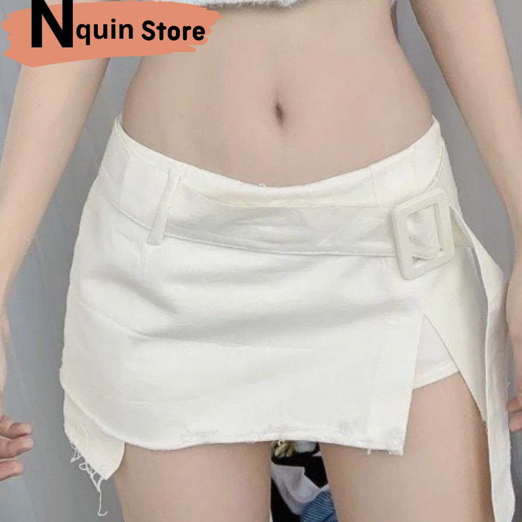Chân váy chữ A chất kaki xẻ tà lưng thấp kèm dây nịch cạp trễ dáng ôm tôn vòng 3 cực xinh Nquin Store