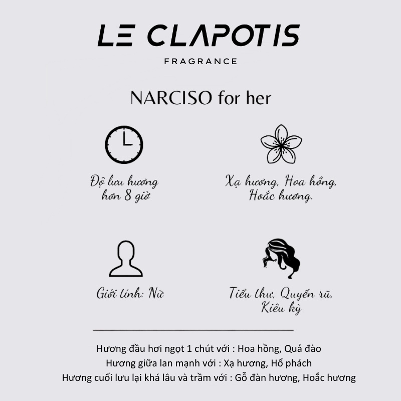 Nước Hoa Nữ Narciso For Her edp chính hãng Le Clapotis 20ml thơm lâu hương quyến rũ sang trọng