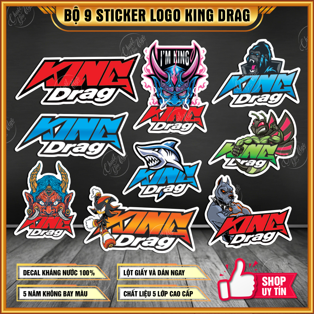 Bộ tem xe logo KING DRAG hình dán sticker trang trí nón bảo hiểm chất lượng chống thấm nước