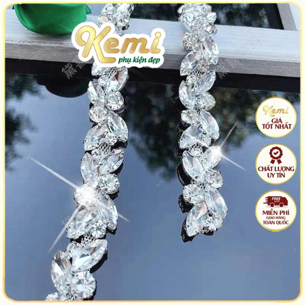 Xoàn dây đá chuỗi hoa anh đào dài 1 mét đế xích kim loại bền đẹp trang trí thời trang