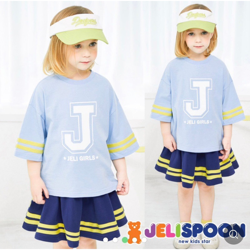 Set áo chân váy quần Jelispoondáng thể thao rộng rãi cá tính cho bé gái xuất Hàn