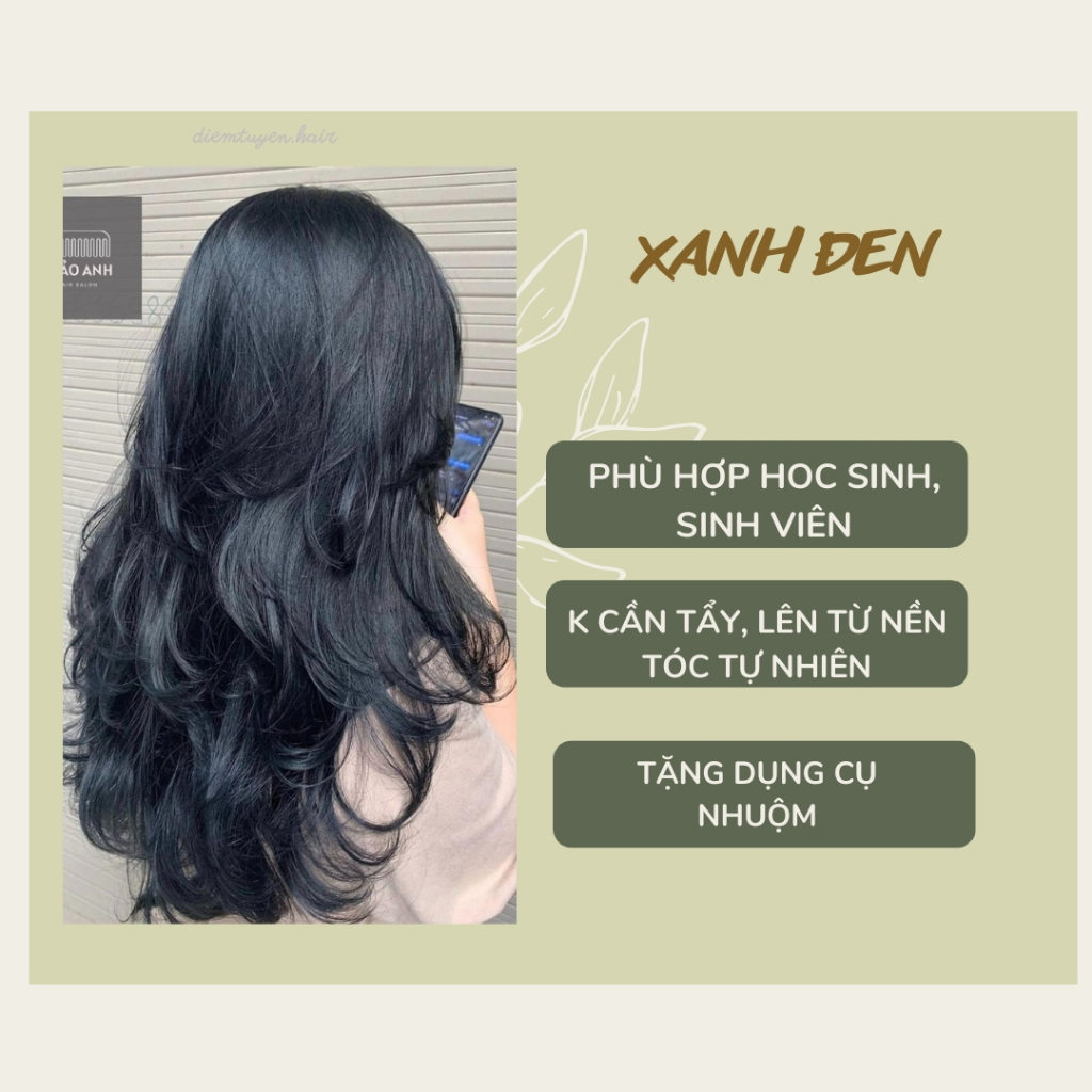 Thuốc nhuộm tóc màu XANH ĐEN, màu nhuộm không cần tẩy | diemtuyen.hair