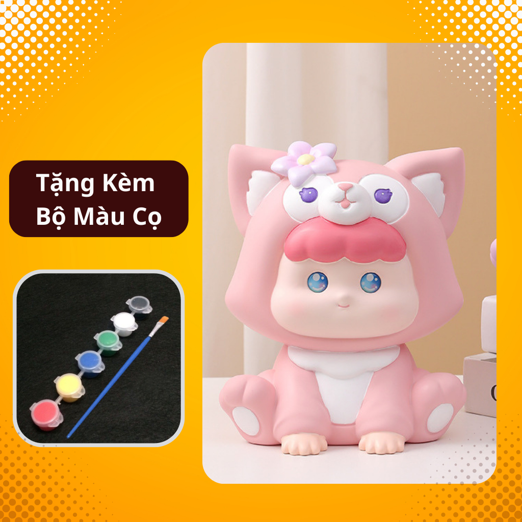Tượng thạch cao tô màu Bé Cáo Xinh- Đồ chơi tô màu cho bé tặng kèm cọ và màu vẽ acrylic