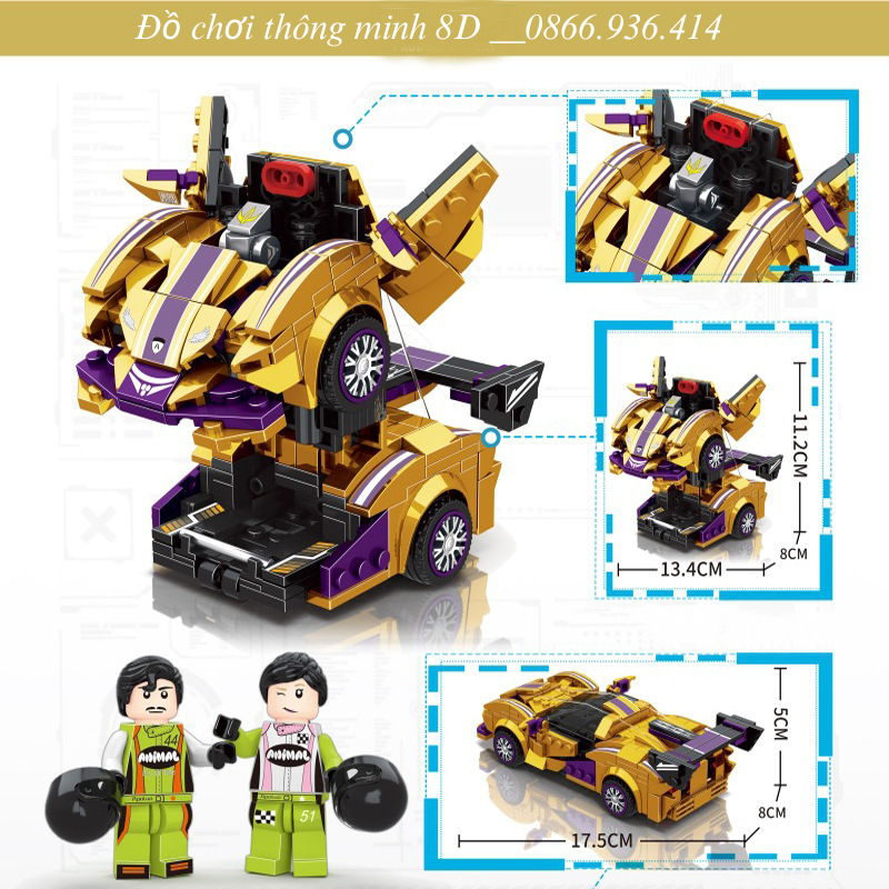 Mô hình lắp ráp Xe Lamborghini, Lego lắp ráp mô hình siêu xe biến hình robot - Quà tặng sinh nhật bé trai từ 6 tuổi