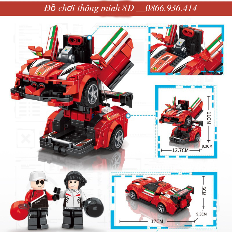 Mô hình lắp ráp Xe Lamborghini, Lego lắp ráp mô hình siêu xe biến hình robot - Quà tặng sinh nhật bé trai từ 6 tuổi