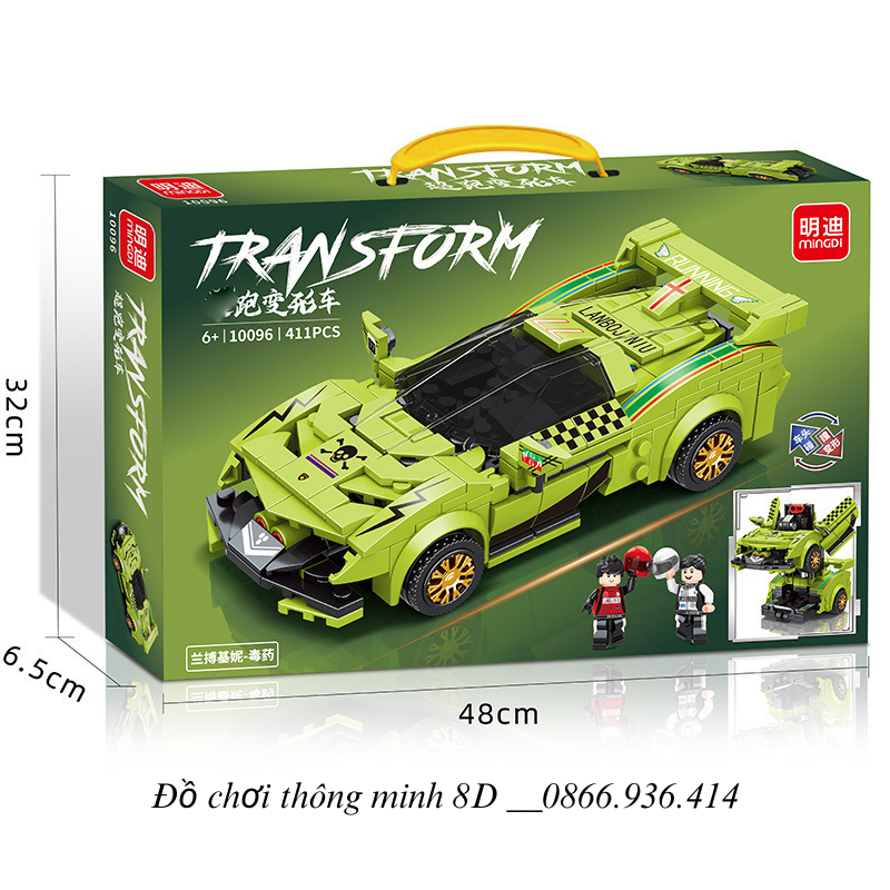 Mô hình lắp ráp Xe Lamborghini, Lego lắp ráp mô hình siêu xe biến hình robot - Quà tặng sinh nhật bé trai từ 6 tuổi
