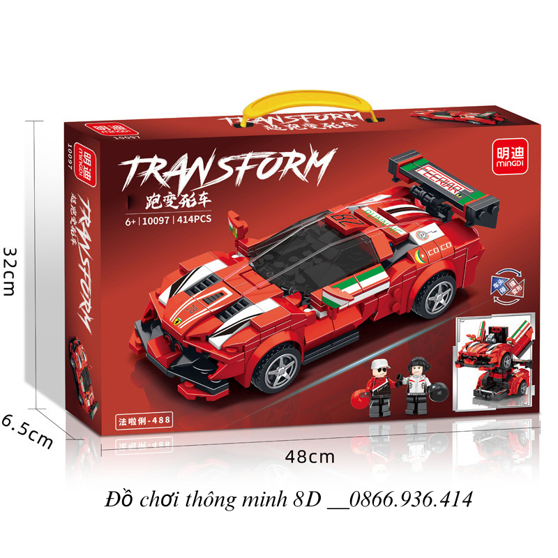 Mô hình lắp ráp Xe Lamborghini, Lego lắp ráp mô hình siêu xe biến hình robot - Quà tặng sinh nhật bé trai từ 6 tuổi