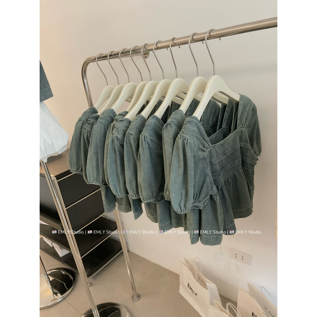 Áo bò giấy cổ vuông vai bồng dáng babydoll - Anna.Store