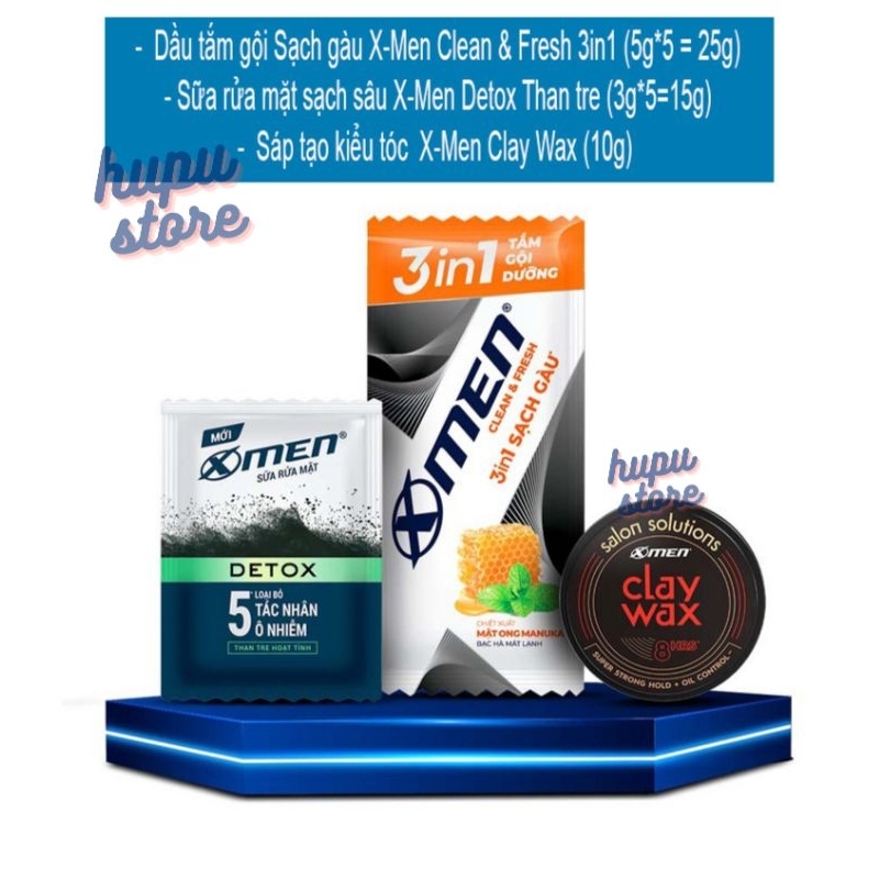 BỘ X-MEN KIT TRAVEL SET - DẦU GỘI, SỮA RỬA MẶT VÀ SÁP WAX TẠO KIỂU TÓC.