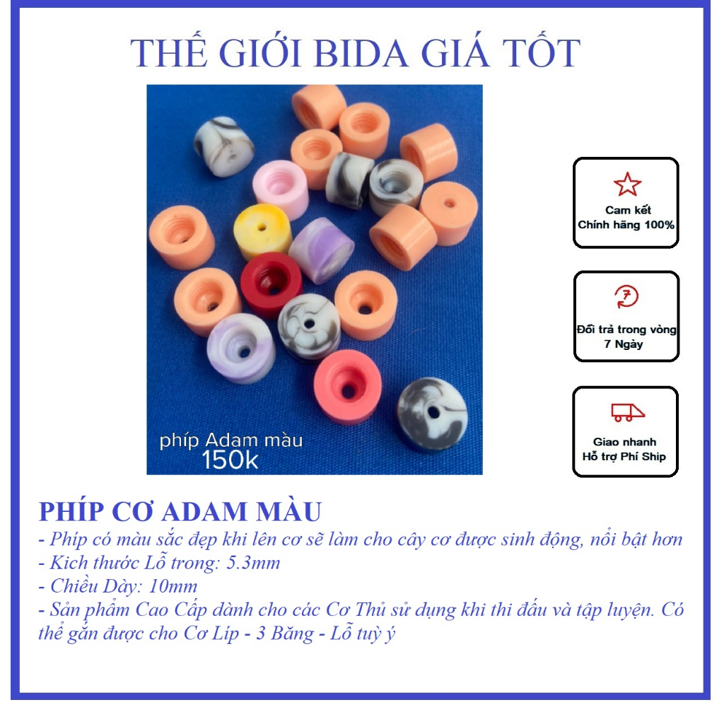 Phíp Cơ Bida ADAM Nhiều Màu | Loại Có Ren Trong | Nhập Khẩu Giúp Bảo Vệ Ngọn Và Trang Trí Cho Cơ Thêm Sinh Động