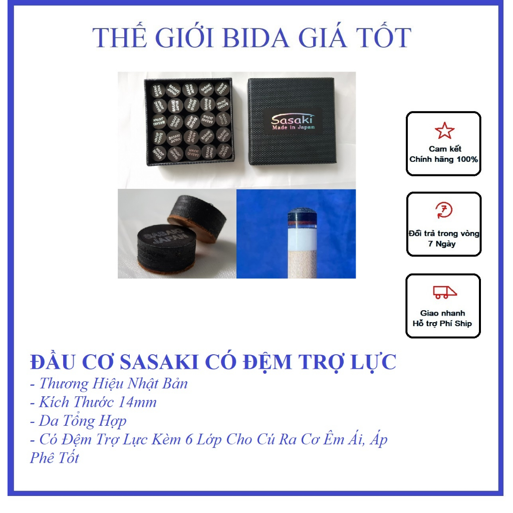 Đầu Cơ Bida (Đầu Tẩy Bi-a) SASAKI Nhập Khẩu Nhật Bản | Có Đệm Trợ Lực Giúp Bảo Vệ Phíp, Cho Cú Ra Cơ Êm Ái, Áp Phê Tốt